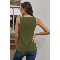 Green Zip Neckline Sleeveless Shirt Tank