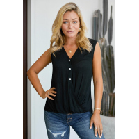 Black V-Neck Front Irregular Twist Hem Tank Top