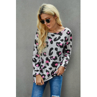 Gray Leopard Long Sleeve Top