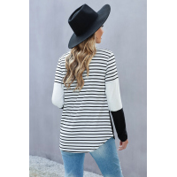 Black Heart Sequins Striped Long Sleeve Top