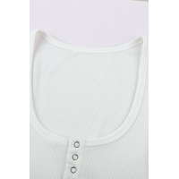 White U Neck Button Knit Long Sleeve Top