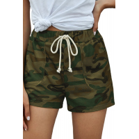 Green Camouflage Drawstring Casual Shorts