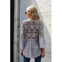 Gray Crochet Lace Button Top