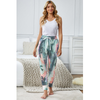 Dark Blue Tie-dye Color Block Drawstring Pants