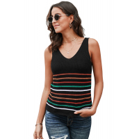 Multicolor Stripes Black Knit Tank Top