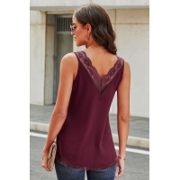 Wine Sexy V Neck Lace Detail Vest