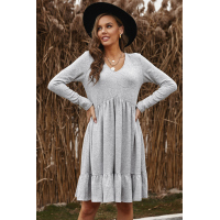 Gray Brushed Fleece Long Sleeve Ruffle Mini Dress