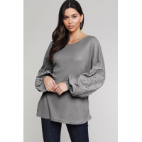 Gray Loose Casual Puffy Sleeve Top