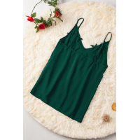 Green Lace Cami Tank Top with Adjustable Spaghetti Straps