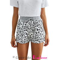 White Leopard Print Drawstring Waist Shorts