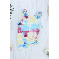 Yellow Tie Dye Ruffled V-Neck Tank