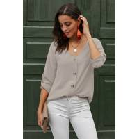 Apricot Button Detail Roll Up Sleeve Blouse