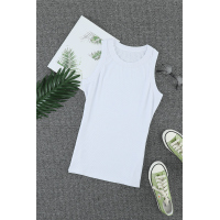 Solid White Round Neck Ribbed Tank Top