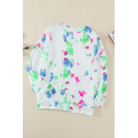 Sky Blue Oversize Scrawl Print Long Sleeve Top