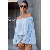 Sky Blue Swiss Dot Off The Shoulder Top