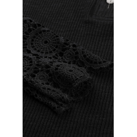 Black Crochet Lace Hem Sleeve Button Top