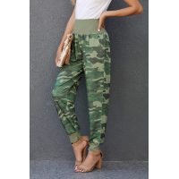 Green Camouflage Pocket Casual Pants With Slit