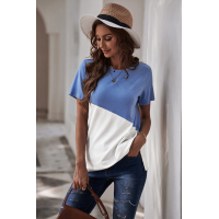 Sky Blue Crew Neck Colorblock Tee