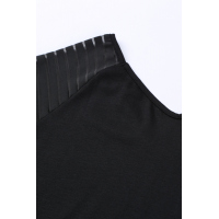 Black Sheer Stripe V-Neck Top 