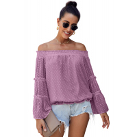 Mauve Swiss Dot Off The Shoulder Top