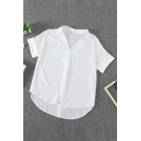 White Short Sleeve Button Solid Shirt