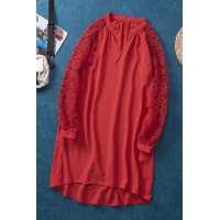 Red Lace Long Sleeves Shift Above Knee Dress