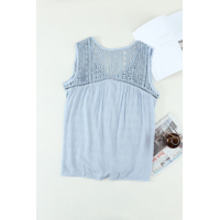 Sky Blue Lace Tie Front Button Tank Top