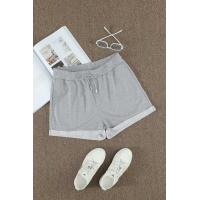 Gray Tie Waist Side Pockets Cuffed Lounge Shorts