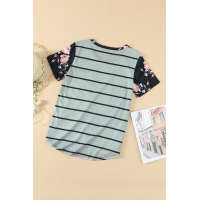 Gray Striped T-shirt with Patch Pocket