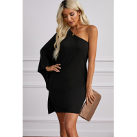 Black Side To Side One Shoulder Statement Mini Dress