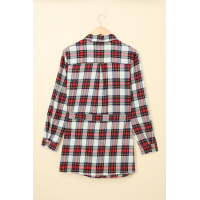 Red Plaid Buttoned Shirt Mini Dress with Waist Tie