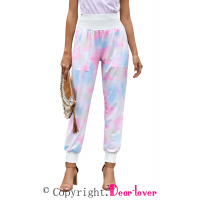 Multicolor Tie-dye Pocket Casual Pants With Slit