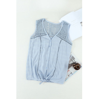 Sky Blue Lace Tie Front Button Tank Top