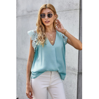 Sky Blue Sleeveless Crochet Lace Blouse