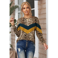 Chevron Colorblock Splicing Leopard Long Sleeve Top