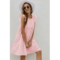 Pink Plaid Ruffled Mini Dress