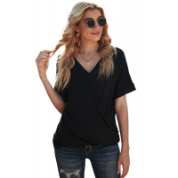 Black Short Sleeves Drape Knit Top