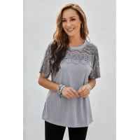 Lace Yoke Hollow-out Knit Top