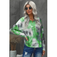 V-neck Knotted Green Tie-dye Top