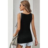 Black Sexy V Neck Twist Knit Vest 