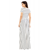 Black Striped White Short Sleeve Maxi Dress