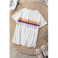 White Striped Print T-shirt