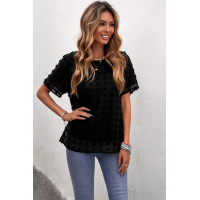 Black Swiss Dot Texture Short Sleeve Top