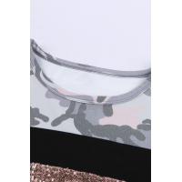 Sequin Highlight Camo Print Long Sleeve Top