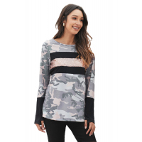 Sequin Highlight Camo Print Long Sleeve Top