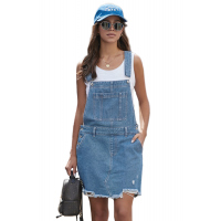 Blue Shoulder Strap Pockets Denim Overall Skirt Mini Dress