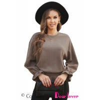 Khaki Corduroy Ruffle Frilled Long Sleeve Top