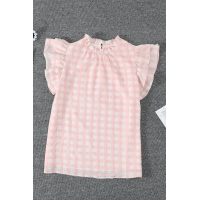 Pink Plaid Ruffled Short Sleeves Tee