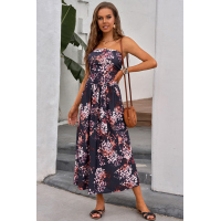 Purple Bohemian Bandeau Floral Print Maxi Dress