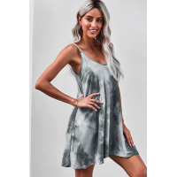 Gray U Neck Gradient Color Printed Sling Sleeveless Swing Mini Dress